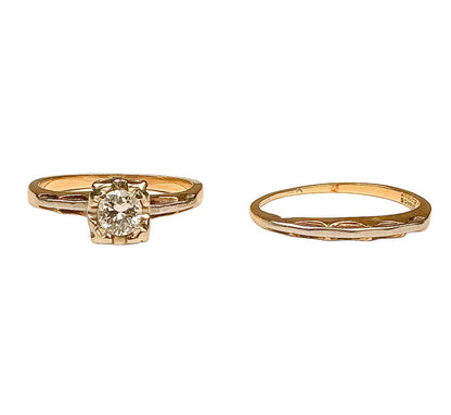 Vintage 14K Gold Wedding Set w .24ct Diamond