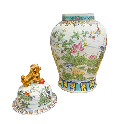 Famille Rose Temple Jar. 20thc.