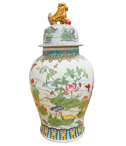 Famille Rose Temple Jar. 20thc.