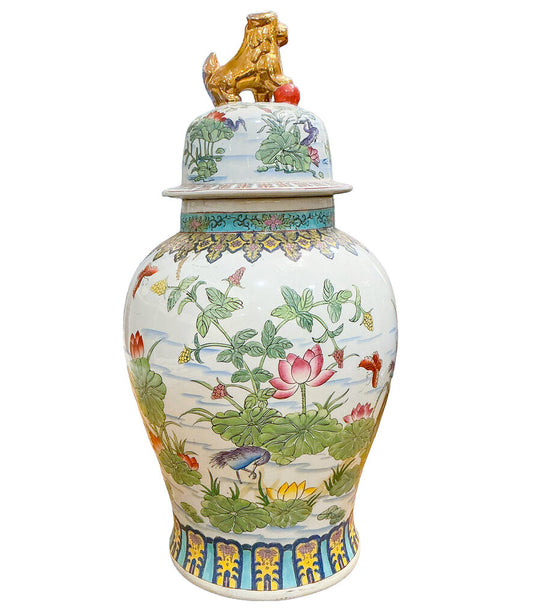 Famille Rose Temple Jar. 20thc.
