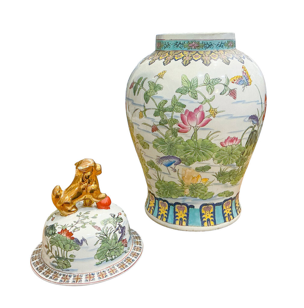 Famille Rose Temple Jar. 20thc.