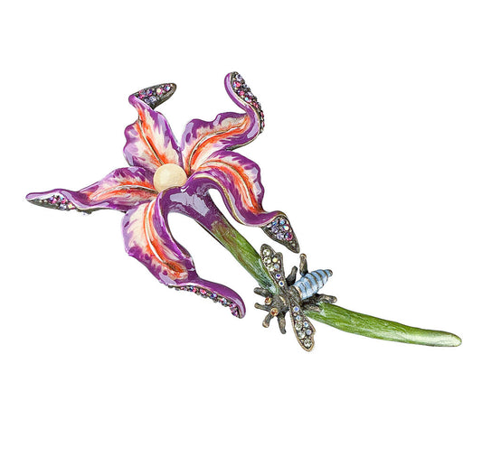 Strongwater Signed. Lily Stargazer Enamel Crystal w/Dragonfly Brooch. - Opportunity Shop DC