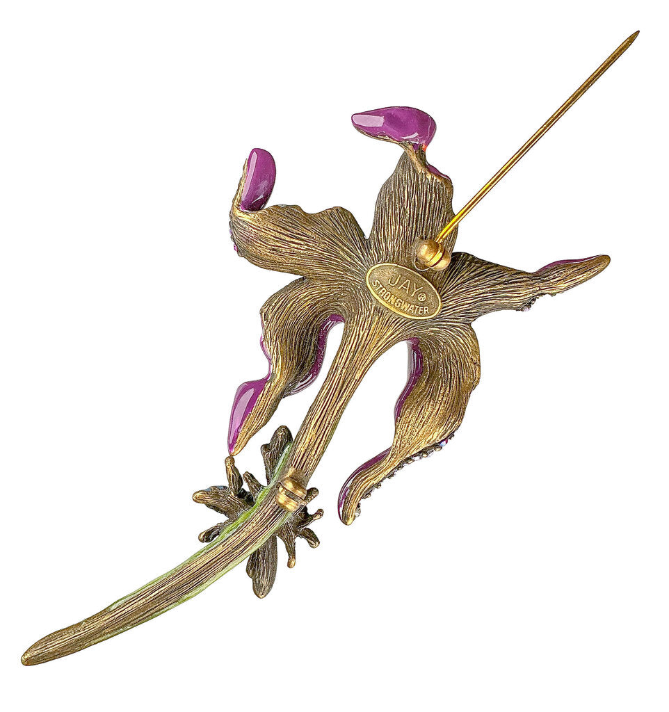 Strongwater Signed. Lily Stargazer Enamel Crystal w/Dragonfly Brooch. - Opportunity Shop DC
