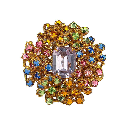 Miriam Haskell Colored Gems Cluster w/Emerald Cut Blue Stone - Opportunity Shop DC