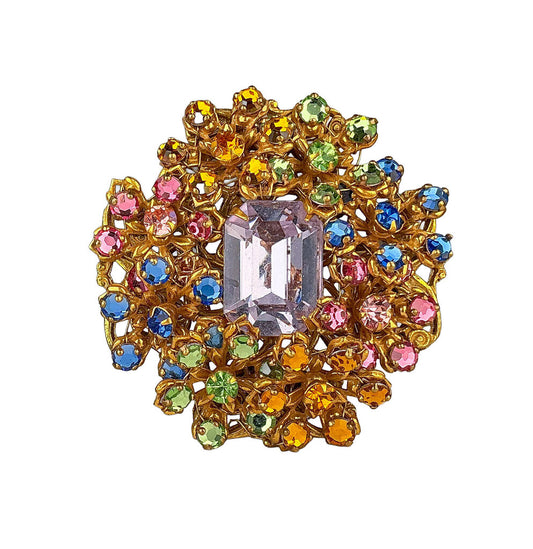 Miriam Haskell Colored Gems Cluster w/Emerald Cut Blue Stone - Opportunity Shop DC