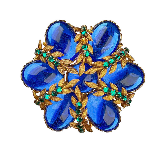 Vintage Miriam Haskell Signed. Blue Colored Glass with Green Glass. - Opportunity Shop DC