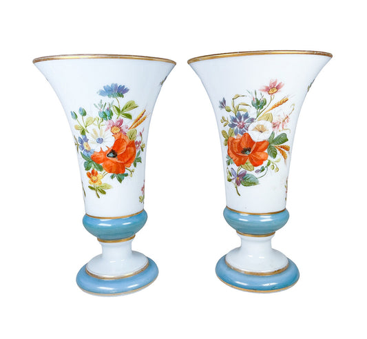 PAIR Handpainted French Opaline Vases. Mid 19th c. - Opportunity Shop DC