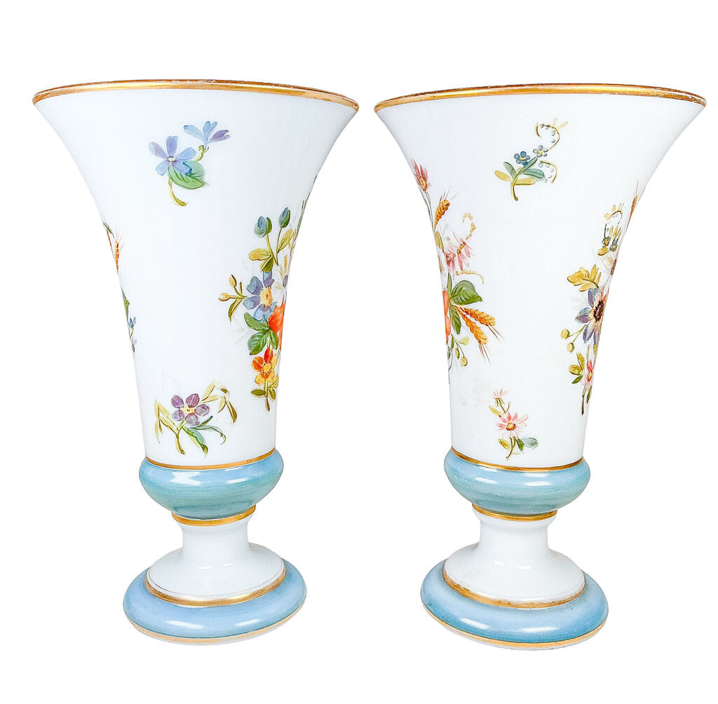 PAIR Handpainted French Opaline Vases. Mid 19th c.