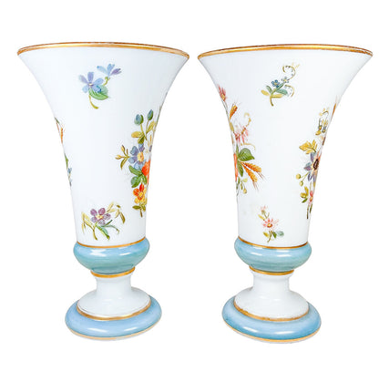 PAIR Handpainted French Opaline Vases. Mid 19th c.