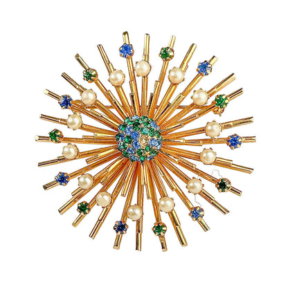 Vendome Star Burst Brooch w/Pearls, Blue & Green Stones - Opportunity Shop DC