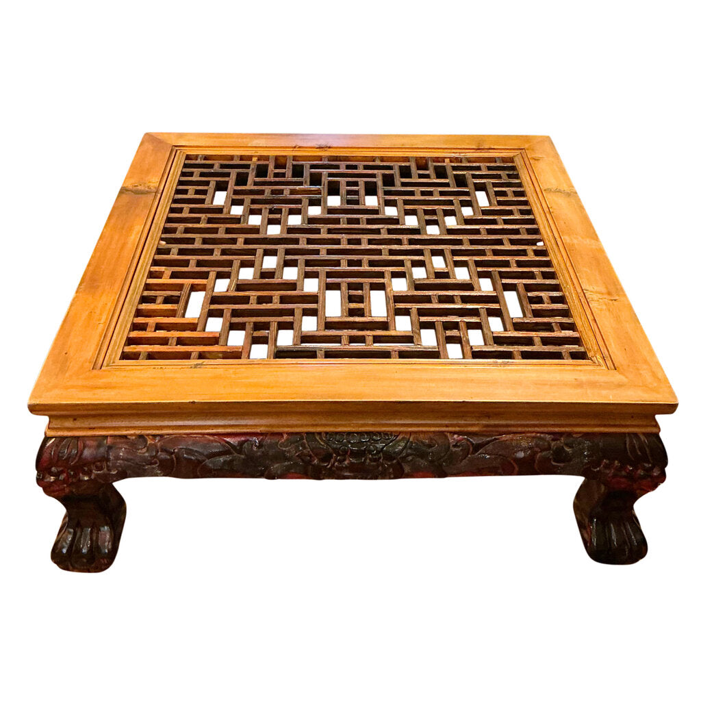 Chinese Elmwood & Ironwood Lattice Coffee Table