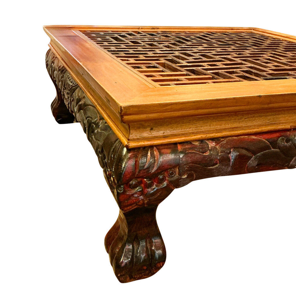 Chinese Elmwood & Ironwood Lattice Coffee Table