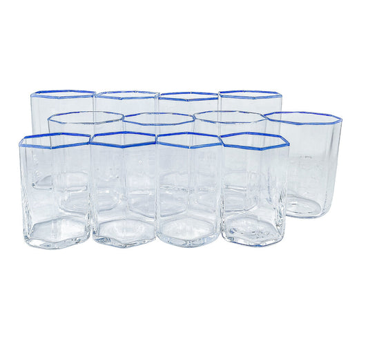 SET/12. Murano Glasses. Signed. Vintage.G. Cenedese. Blue-rimmed