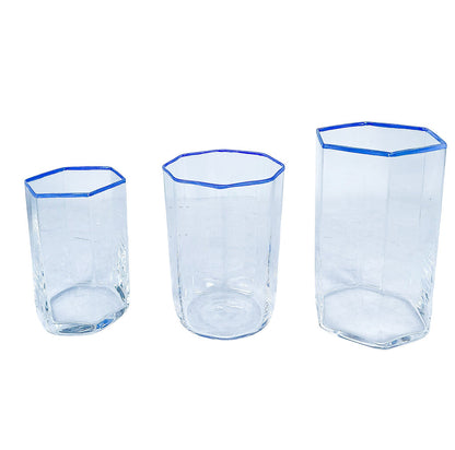SET/12. Murano Glasses. Signed. Vintage.G. Cenedese. Blue-rimmed