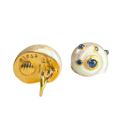 Seaman Schepps White Umbonium Shell Earrings w Cabachon - Opportunity Shop DC