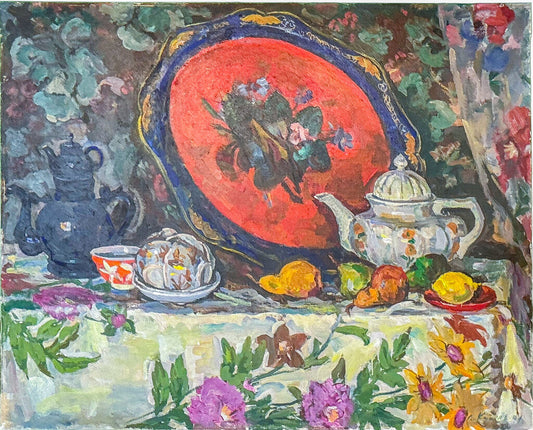 Victor S. Kukol. Still Life w Red Tray. Oli on Canvas. - Opportunity Shop DC