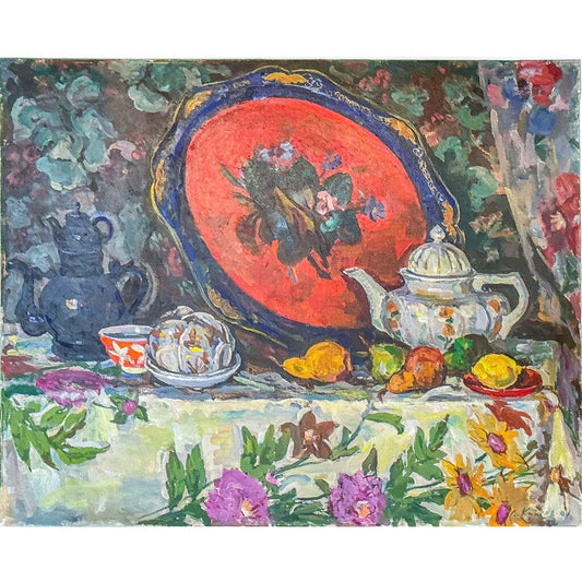 Victor S. Kukol. Still Life w Red Tray. Oil on Canvas.