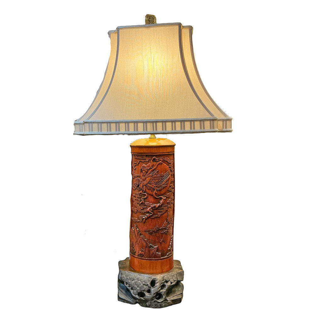 PAIR Carved Bamboo Brush Pot Lamps