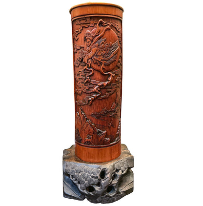 PAIR Carved Bamboo Brush Pot Lamps