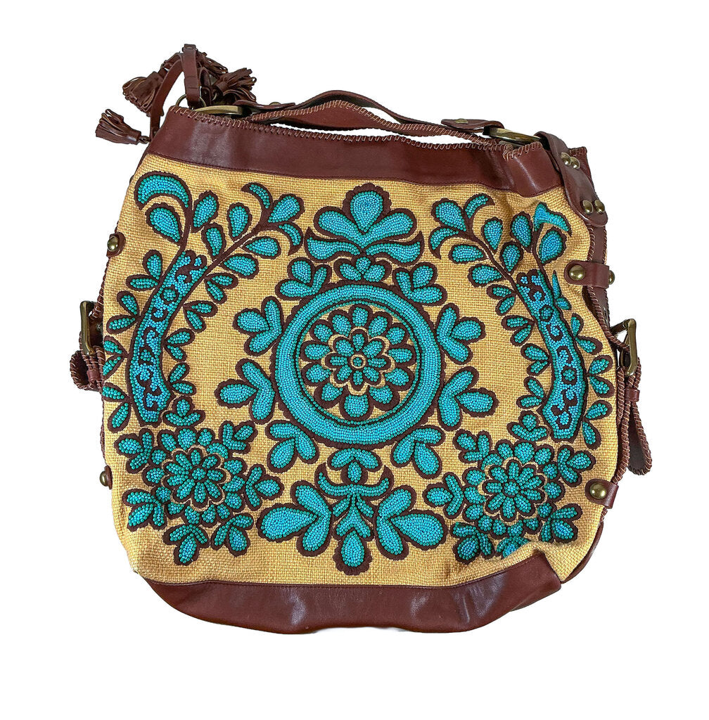 Vintage Isabella Fiore Oh Suzani Turquoise Beaded Bag - Opportunity Shop DC