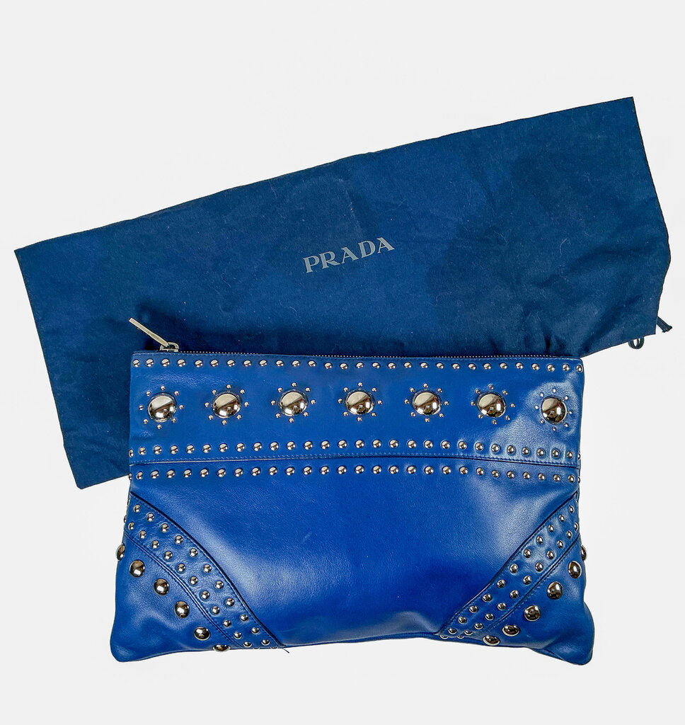 Prada Blue Leather Studs Clutch (orig. $1345) - Opportunity Shop DC