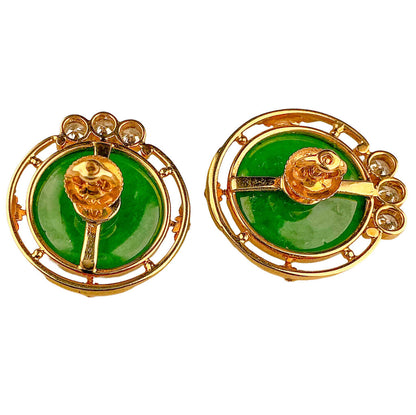 14K Gold, Green Jade, & Diamond Earrings