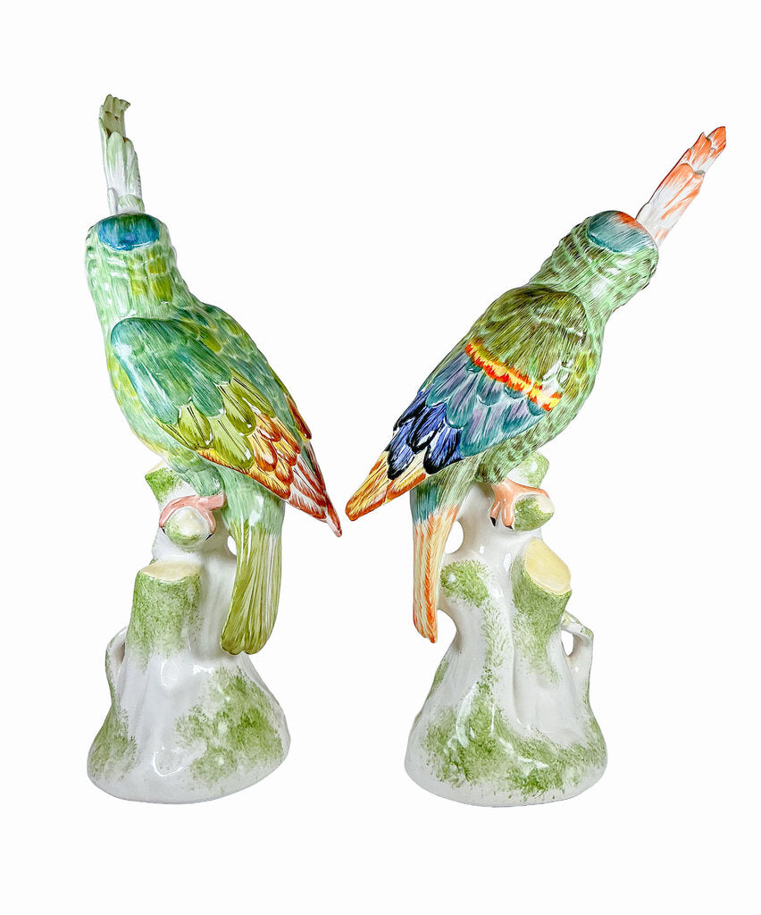 PAIR Italian Mid-Century Majolica Parrots