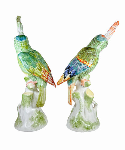 PAIR Italian Mid-Century Majolica Parrots