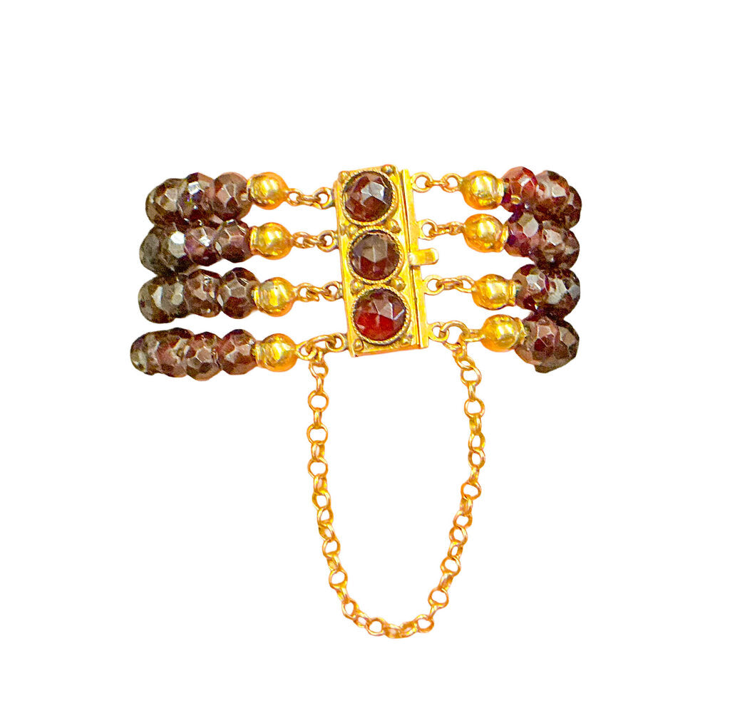 Four Strand Garnet Bracelet w 12K Gold Clasp
