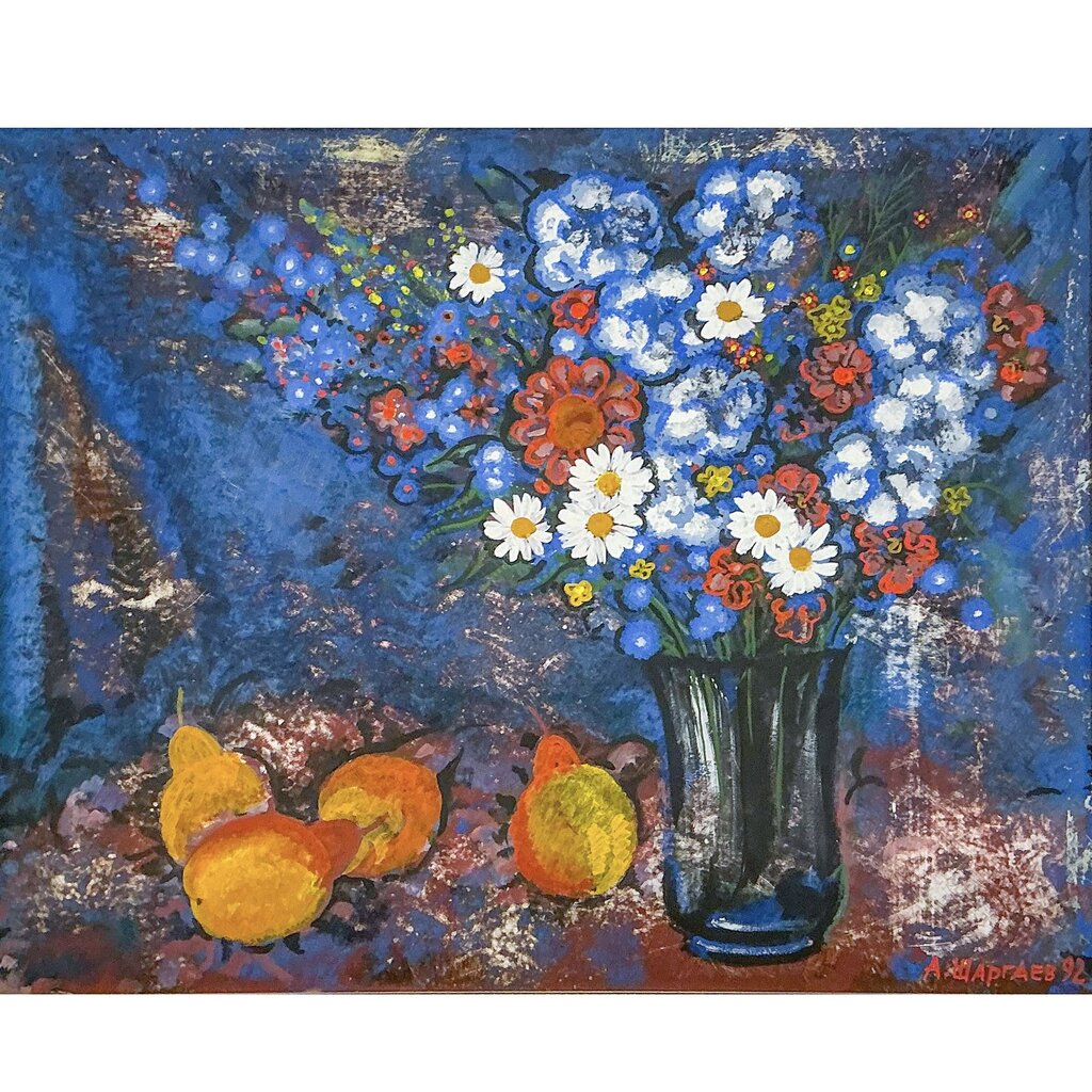 Anatoly Shargaev. Flowers & Pears. Oil on Board.