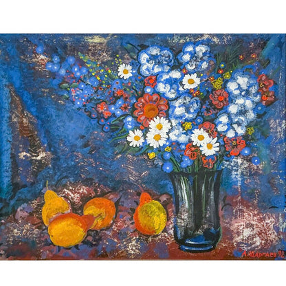 Anatoly Shargaev. Flowers & Pears. Oil on Board.