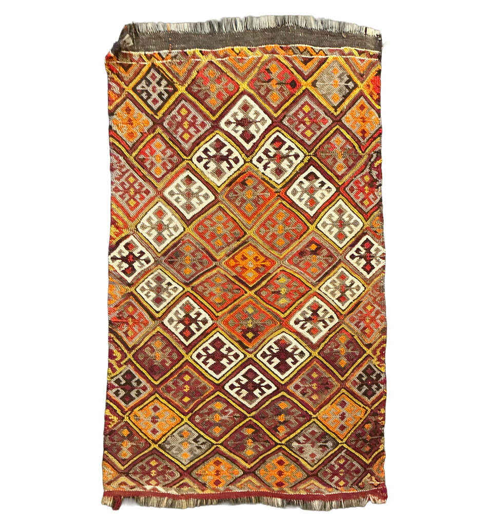 Turkish Kilim Rug w/ Diamond Pattern