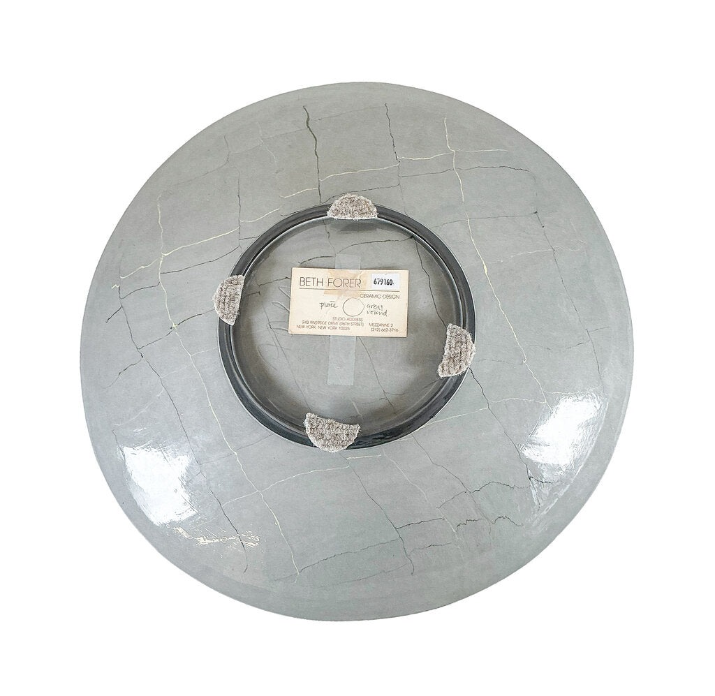 Beth Forer. Signed Gray Round Ceramic Plate.