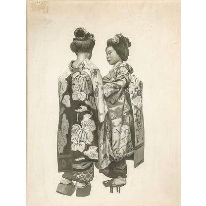 Artist Unknown. Geishas. Goauche on Paper.