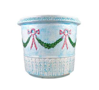 Blue Garland Planter with Pink Bows - Opportunity Shop DC