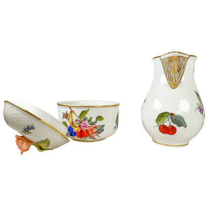Herend "Fruits & Flower" Creamer & Sugar Bowl