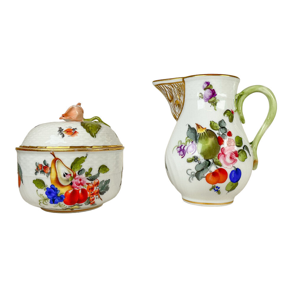 Herend "Fruits & Flower" Creamer & Sugar Bowl