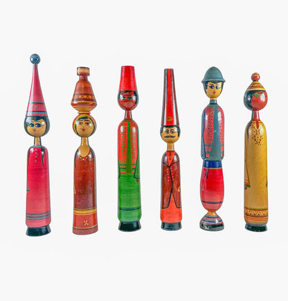 Vintage North African Wooden Spindle Dolls (SET/6) - Opportunity Shop DC