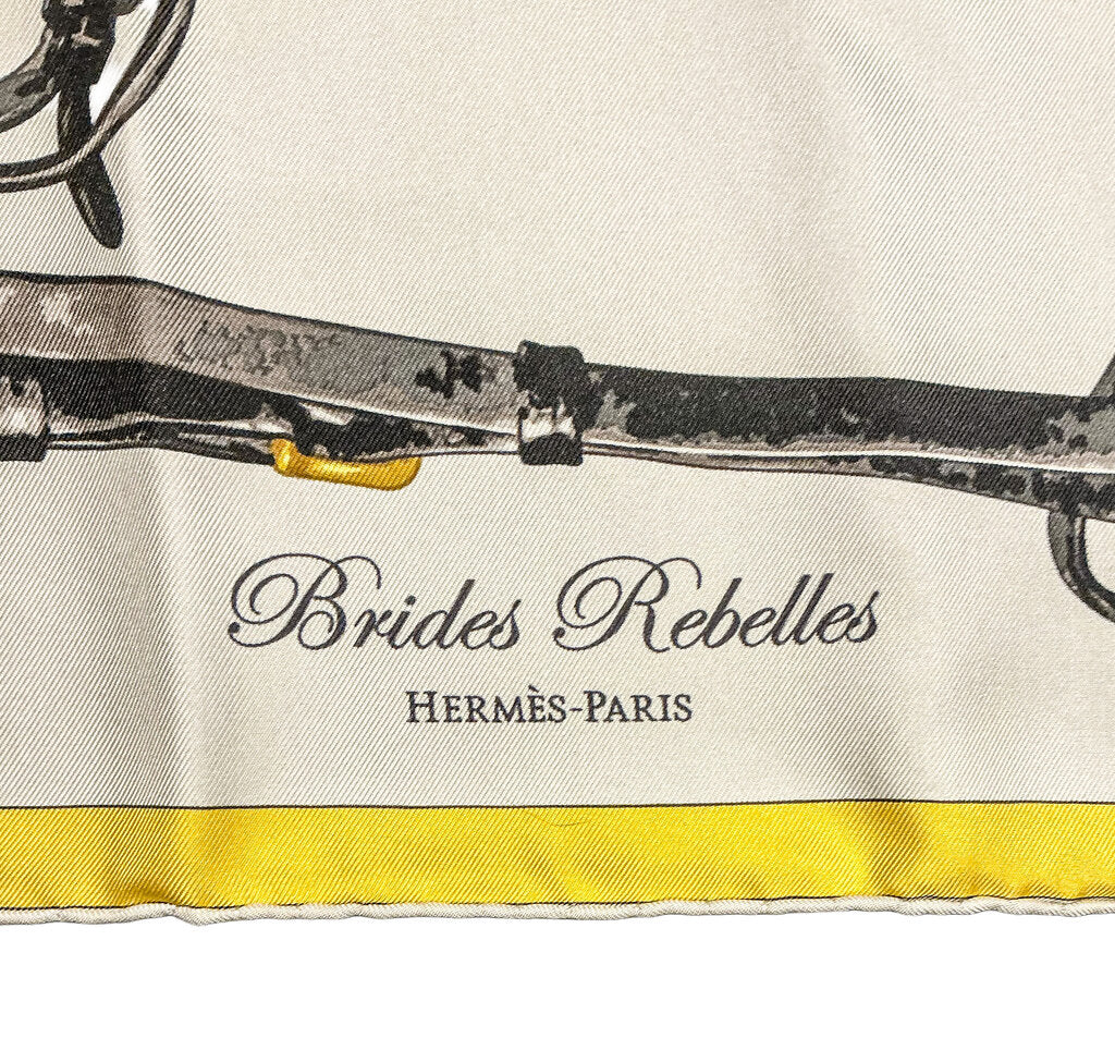 Vintage Hermes "Brides Rebelles" Scarf Black, Gold, White - Opportunity Shop DC