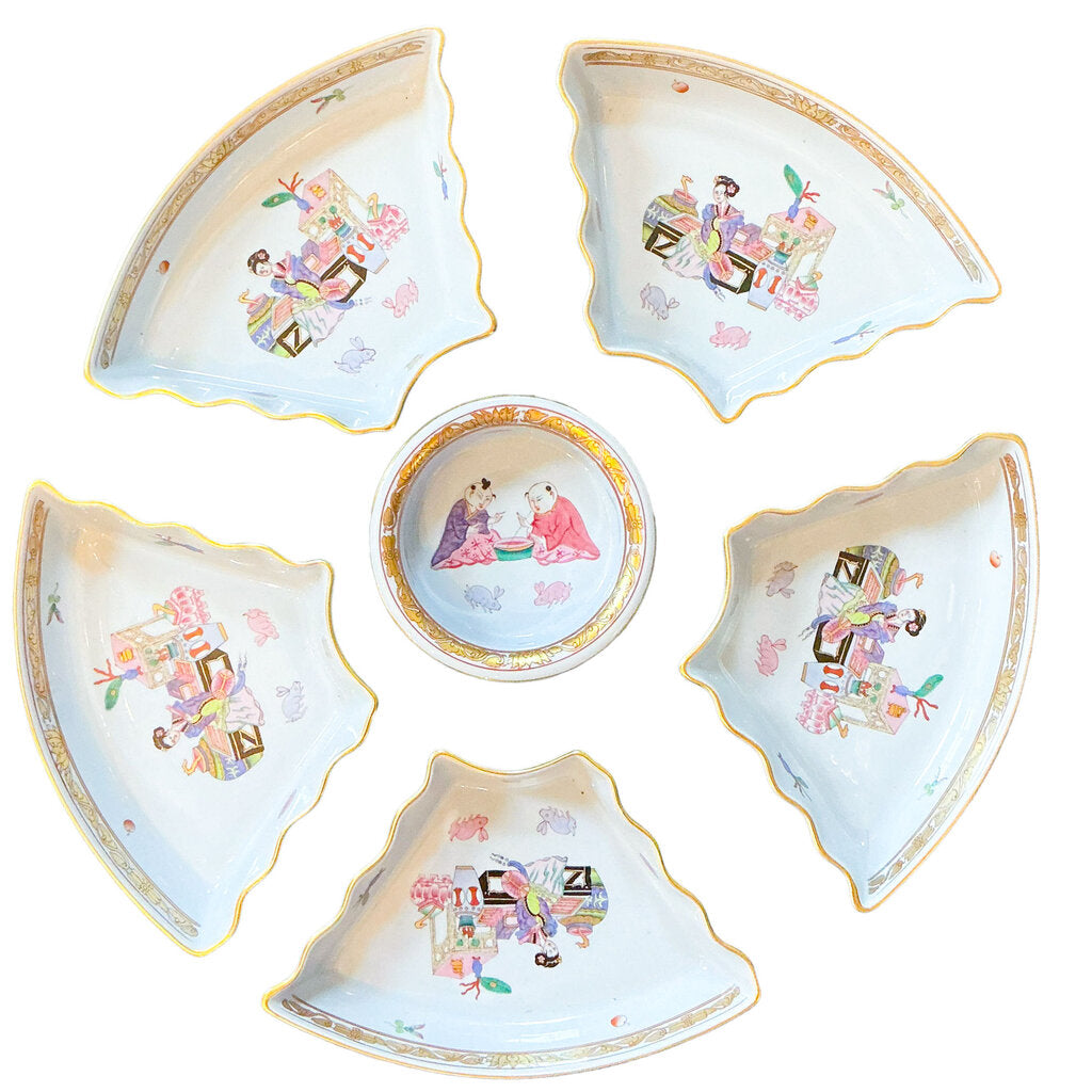 7PC Herend Ming on Blue Sweetmeat Set