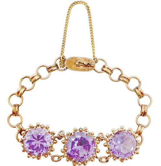 10K YG (tested) Bracelet w Synthetic Alexandrites - Opportunity Shop DC