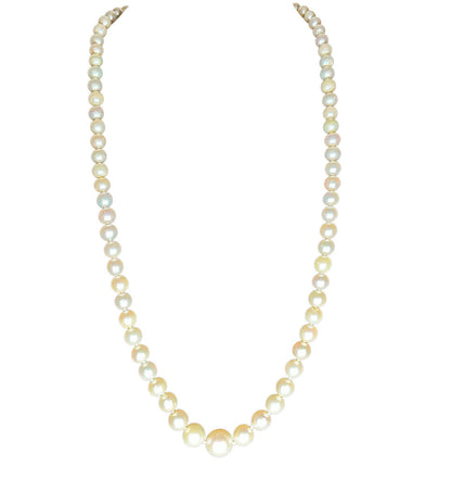 Graduated Cultured Pearl Necklace w YG Clasp Set w Diamonds & Sapphires - Opportunity Shop DC