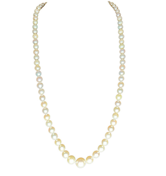 Graduated Cultured Pearl Necklace w YG Clasp Set w Diamonds & Sapphires - Opportunity Shop DC