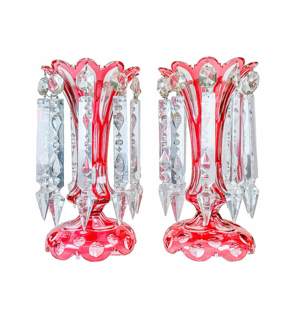 PAIR Bohemian Cranberry Glass Lusters 19c. - Opportunity Shop DC