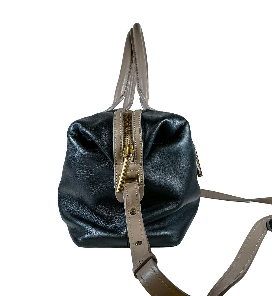 Lanvin Padam Bowling Bag in Black & Taupe Calfskin