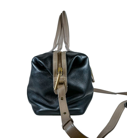 Lanvin Padam Bowling Bag in Black & Taupe Calfskin