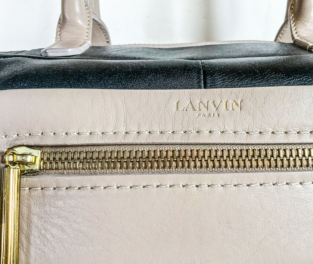 Lanvin Padam Bowling Bag in Black & Taupe Calfskin - Opportunity Shop DC