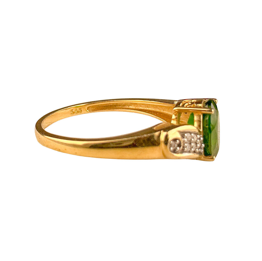 Chrome Tourmaline and Diamond Bypass Ring. 14kt.