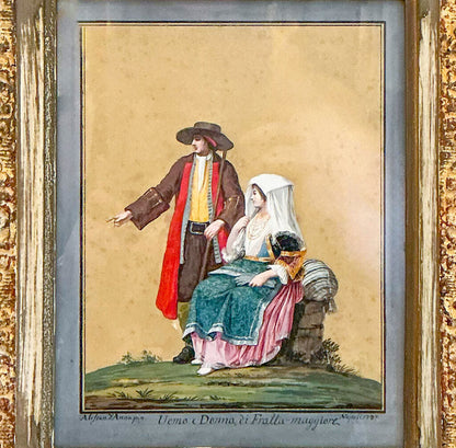 Alessandro d'Anna. Couple From Frattamagiore. Gouache. 1787
