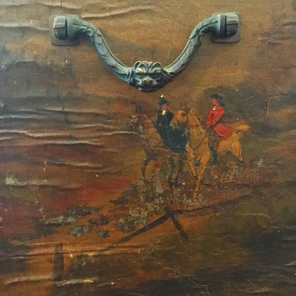 Equestrian Leather-Clad Painted Trunk on Stand. 18th C. Later Stand.